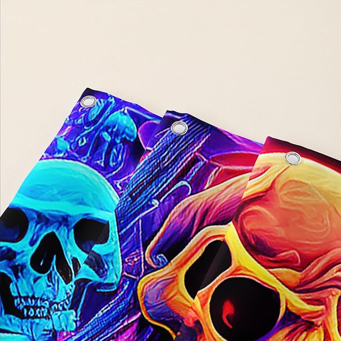 AILONEN Mushroom Skull Shower Curtain for Bathroom,Purple Mushroom Skull Bath Curtain,Fantasy Fairy Skull Skeleton Decoration Bathroom Waterproof Shower Curtain with 12 Plastic Hooks, 72" W*78" H