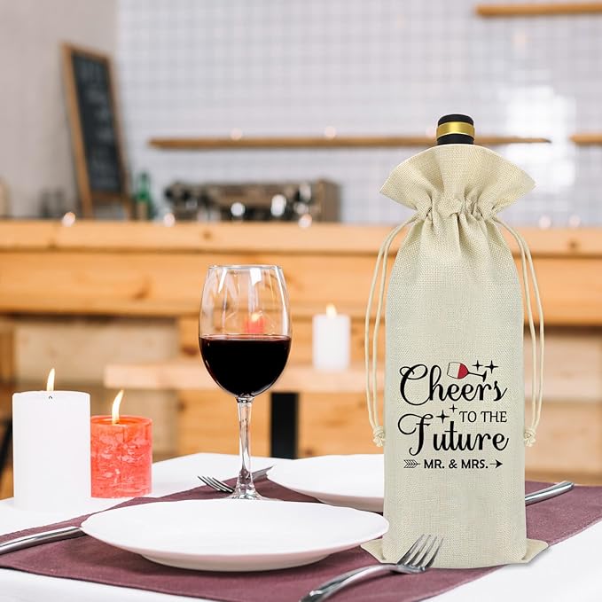 Future Mr and Mrs Gifts Engagement Gifts for Mr and Mrs Wedding Gifts for Couples Wine Bag Fiance Fiancee Gift Bridal Shower Gifts Newly Engaged Gift Reusable Wine Bottle Gift Bag with Drawstrings