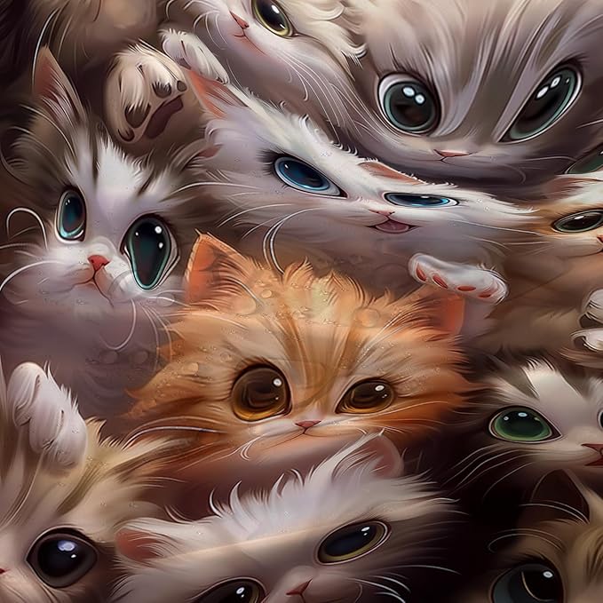 AILONEN Kawaii Cat Shower Curtain for Kids Boys,Lovely Hairy Cat Fabric Shower Curtains for Bathroom,Cute Animal Kittens Polyester Cloth Bath Curtain Set, 72" W*72" H