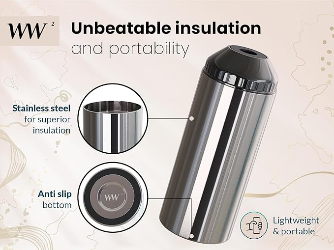 WW² - Wine Chiller With Stopper | Double-Wall Insulation, Anti-Slip Base | Up to 4" Diameter | Adjustable Silicone Top for Serving & Longer Cooling