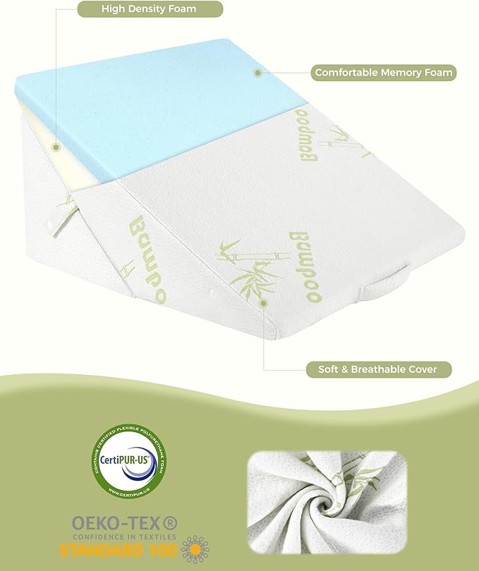 Forias Foldable Wedge Pillow, Rayon Derived from Bamboo 9 &12 Inch Adjustable Bed Wedge Pillow for After Surgery Triangle Pillow Wedge for Acid Reflux Snoring Post Surgery Back Leg Knee Pain