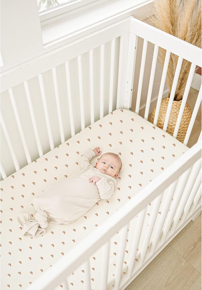Konssy Muslin Fitted Crib Sheets 100% Cotton Baby Crib Sheets for Standard Crib Mattress (28 X 52 Inches), Soft and Breathable for Boy, Girl (Rainbow)