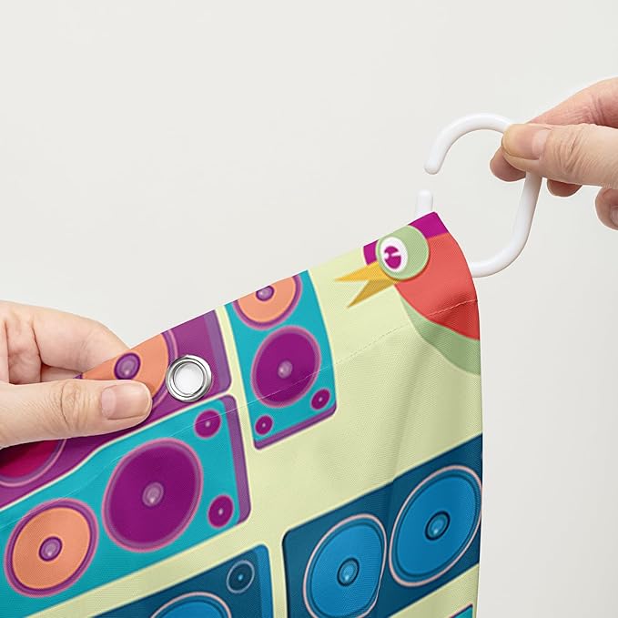 AILONEN Cartoon Robot Shower Curtain Sets,Beautiful Music Guitar Robots Theme Bathroom Decors, 36" W*72" H Cute Shower Curtain for Boys Girls Teens Kids