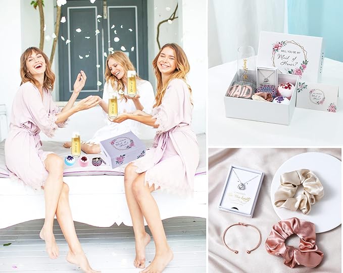 Maid Of Honor Proposal Gifts Set-Will You be My Maid Of Honor Gift Box, Wedding Engagement Gifts,Bachelorette Party Bridal Showers gifts,Maid Of Honor Bracelets, Necklaces And Socks ,Rose Spa Gifts