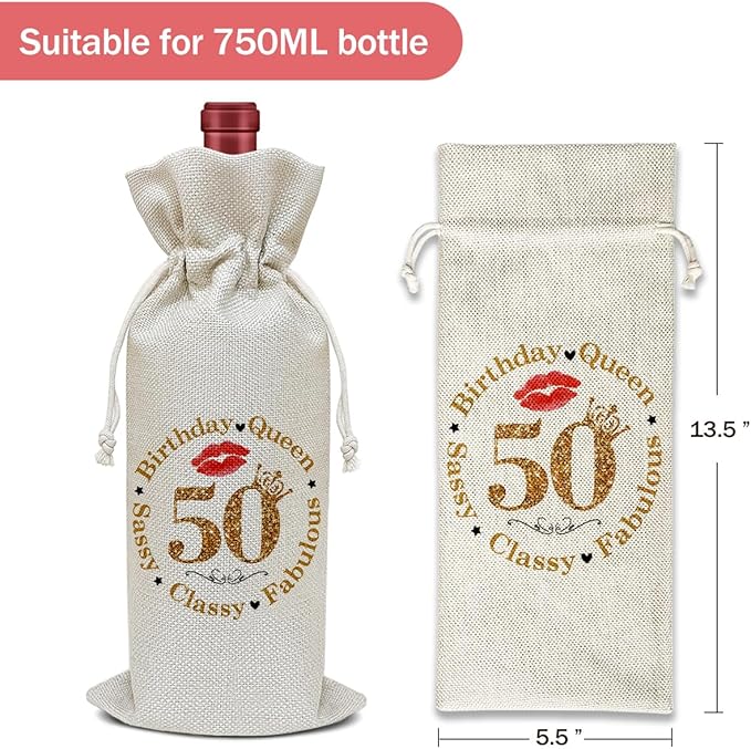 Birthday Wine Bag, Funny Wine Gifts for Women Men, 50 Years Old Birthday Gifts for Mom Wife Friend Bestie, Party Favor Wine Champagne Gift Bag With Drawstring -03