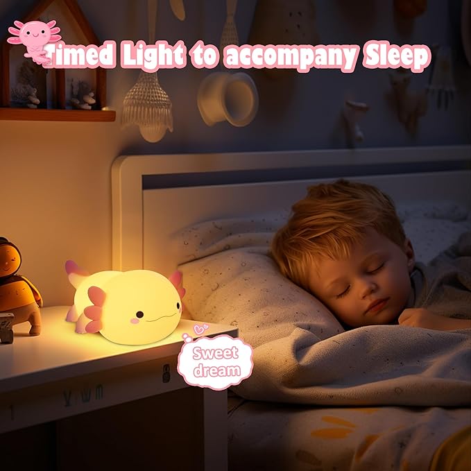 Axolotl Gifts for Kids, Axolotl Night Light Silicone Lamp,Portable Rechargeable Table Lamp,Cute Room Decor Night Light for Kids Girls Boys Birthday Christmas Gifts