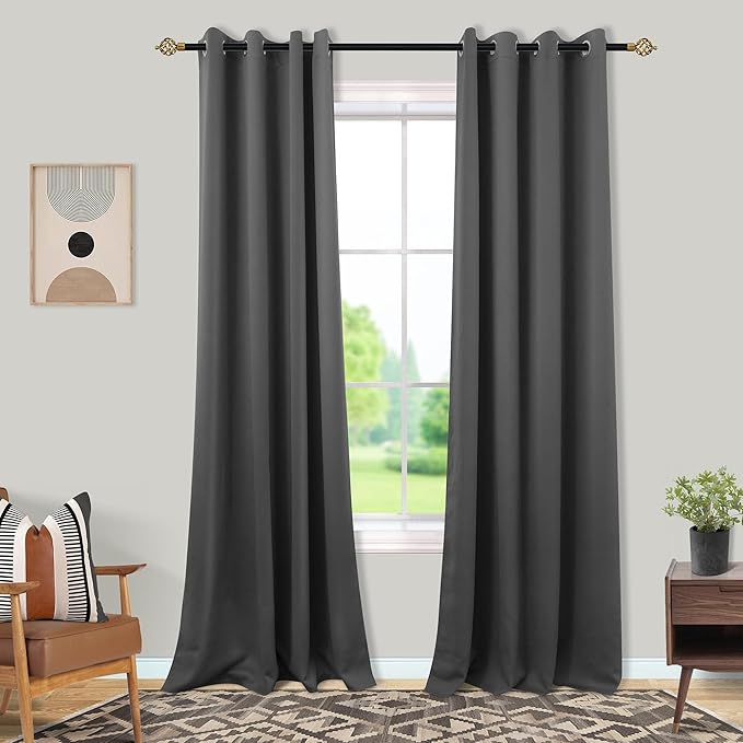 Mrs.Naturall Window Curtains Drapes 84 Inch Length 2 Panels Set,Thermal Insulated Grommet Cortinas Blackout para Cuarto,Dark Grey/Gray