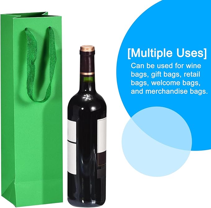 uxcell Wine Bags, 24pcs Grass Green 4 x 4 x 14 In Wine Gift Bags with Handles Paper Wine Tote Bag for Wedding Birthday Christmas Party Supplies