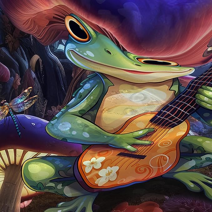 AILONEN Frog Mushroom Shower Curtain,Guitar Frog Amphibious Animal Waterproof Fabric Bath Curtain for Kids Girls,Boho Magic Mushroom Shower Curtain Set for Bathroom with Hooks,36" W*72" H