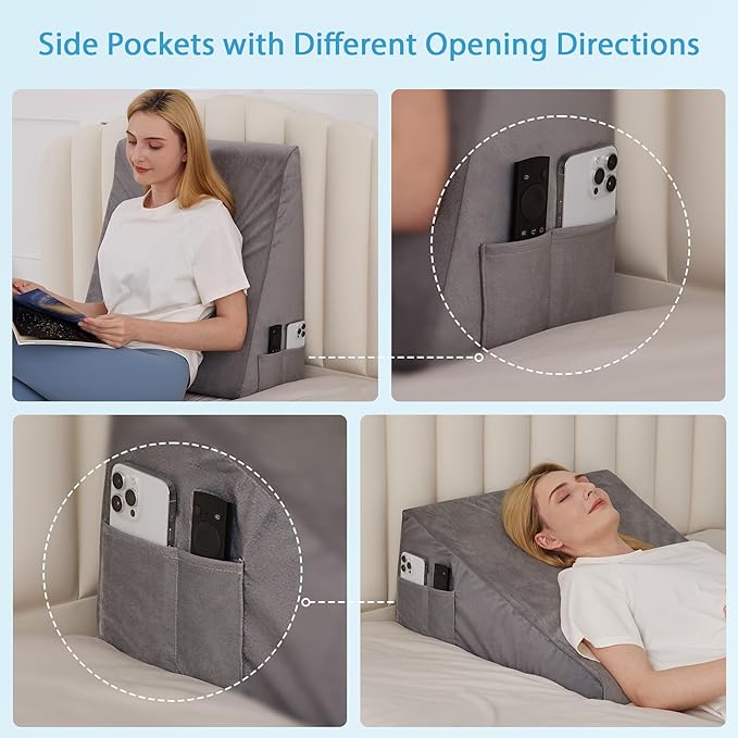 Wedge Pillow for Back Pain Relief, Bed Wedge Pillow for Sleeping 24×24×7.5 Inch Memory Foam Anti Snore Pillow, Triangle Pillow Wedge for Sleeping Acid Reflux, Gerd, Elevated Pillow Short Plush