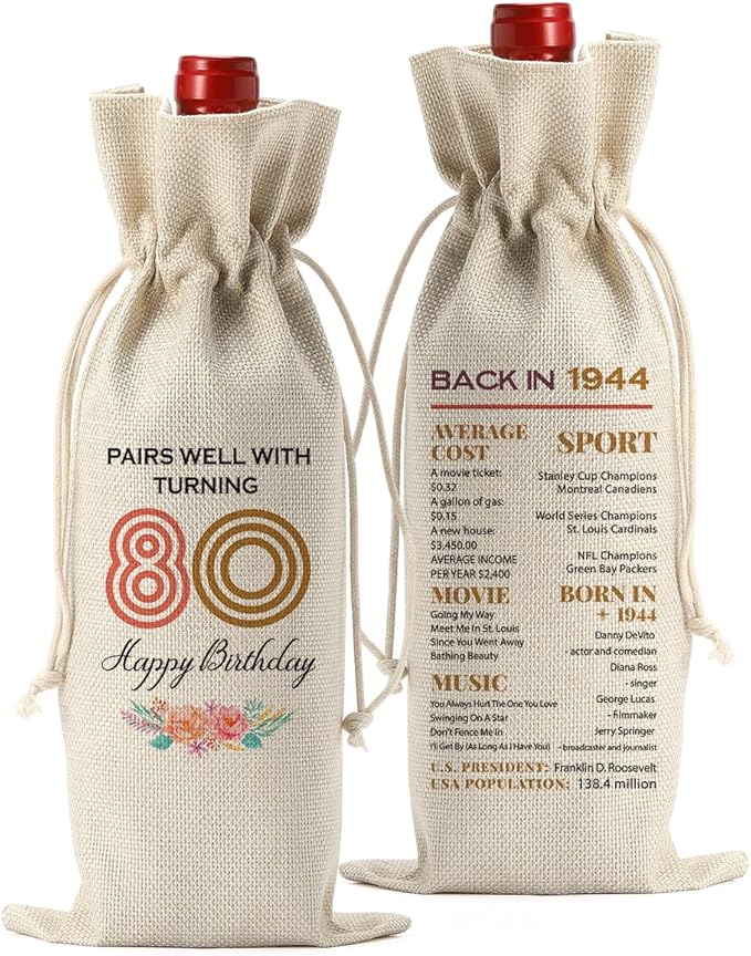 Funny 80th Birthday Gifts for Women Men Wine Bag, Happy Anniversary 80th birthday Party Decorations for Women Men Wine Bags, Birthday Gifts for 80 Year Olds Wine Bottle Bag