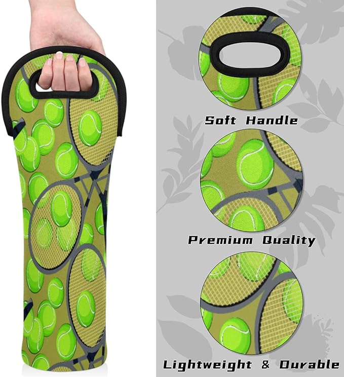 Single Bottle Wine Gift Tote Carrier Tennis Rackets Balls Neoprene Wine Tote Bags Holder Cooler Wine Gift for Women Men