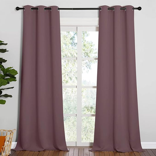 NICETOWN Patio Glass Door Blackout Curtains for Bedroom/Living Room, Dry Rose, 42 inches Wide x 90 inches Long, 1 Pair, Privacy Panel Drapes for Dining Room and Guest Room