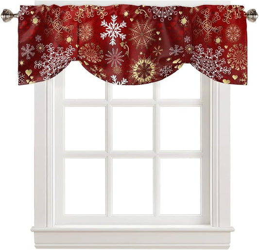 Christmas Blackout Tie Up Valance Curtains for Kitchen Windows Snowflake Pattern Window Toppers Balloon Shades for Living Room/Bathroom/Bedroom,1 Panel,60" X 18" Gold White