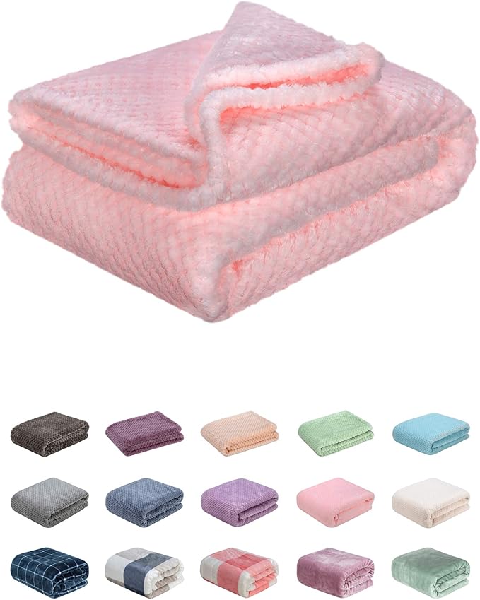 Fuzzy Throw Blanket, Plush Fleece Blankets for Adults, Toddler, Boys and Girls, Warm Soft Blankets and Throws for Bed, Couch, Sofa, Travel and Outdoor, Camping (40Wx60L, M-Pink)