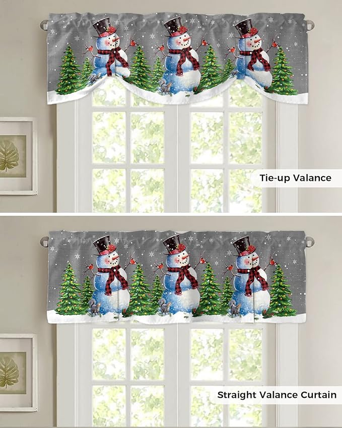 Christmas Snowman Blackout Tie Up Valance Curtains for Kitchen Windows Winter Holidays Cardinal White Snowflake Window Toppers Balloon Shades for Living Room/Bathroom/Bedroom,1 Panel,42" X 18" Gray