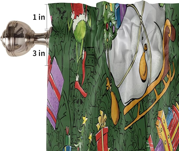 Merry Grin-chmas Christmas Window Valance for Kitchen Living Room, Retro Style Window Curtain for Bedroom, Christmas Grin-ch Window Valance Rod Pocket Window Treatment, Christmas Decors, 54" W x 18" L