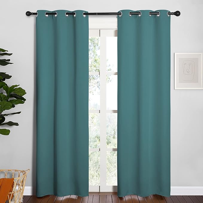 NICETOWN Window Curtain Panels, Thermal Curtains Insulated Solid Grommet Blackout Draperies/Drapes for Loft Window (Sea Teal, One Pair, 34 by 84-inch)
