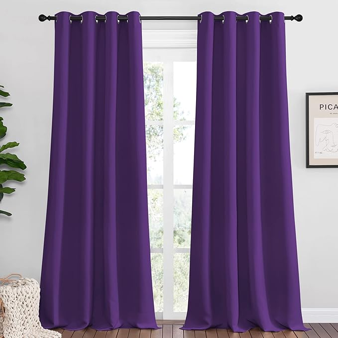 NICETOWN Purple Blackout Curtains 90 inches Long, Niose Reducing and Thermal Insulated Room Darkening Curtains for Girls Bedroom Living Room Window Decoration (55 inches Wide, 2 Panels)