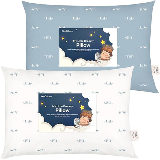 2-Pack Toddler Pillow - Soft Organic Cotton Toddler Pillows for Sleeping - 13X18 Small Pillow for Kids - Kids Pillows for Sleeping - Kids Pillow for Travel, School, Nap, Age 2 to 5 (Roadsters)