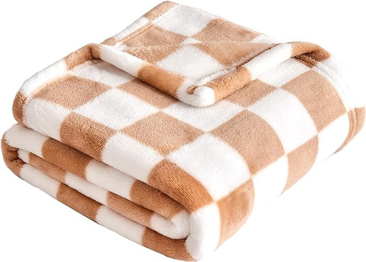 Checkered Baby Blanket Fleece Baby Blankets Neutral for Boys Girls, Super Soft Warm Lightweight Infant Toddler Newborn Receiving Blankets for Crib Stroller, 30''x40'', Khaki