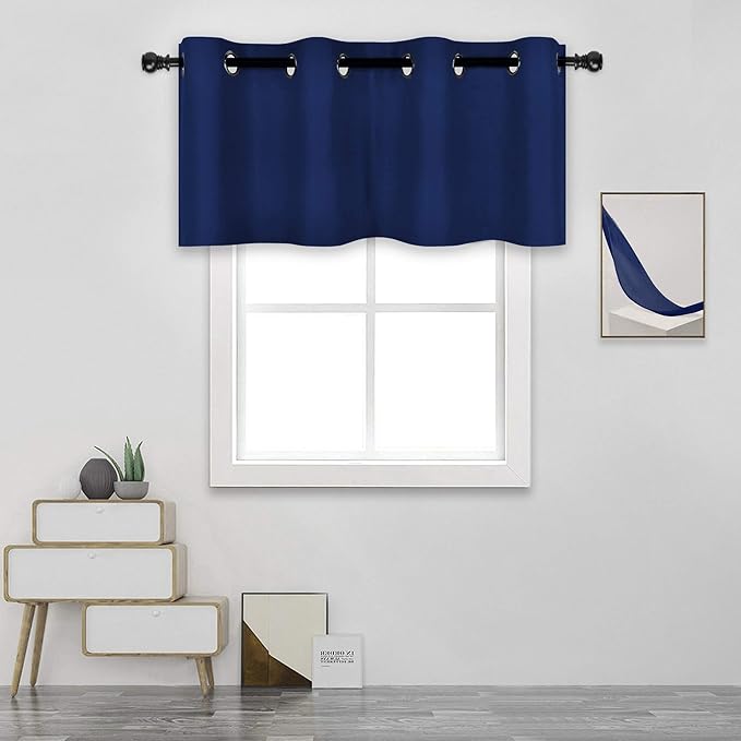 Navy Blue Valances for Bedroom Windows Blackout Thermal Insulated Valances for Living Room Short Straight Drape Valance for Loft Basement 52X18 1Panel