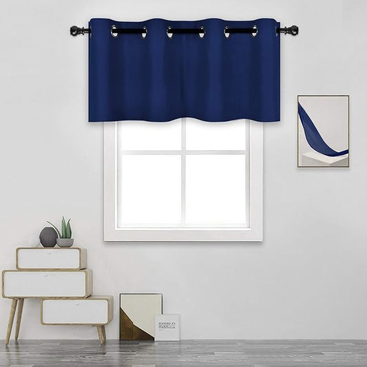 Navy Blue Valances for Bedroom Windows Blackout Thermal Insulated Valances for Living Room Short Straight Drape Valance for Loft Basement 52X18 1Panel