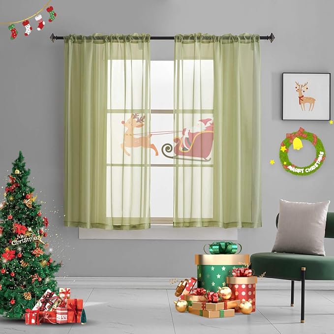 Sage Green Sheer Curtains 63 Inch Length 2 Panels Sage Green Sheer Curtains Rod Pocket for Bedroom Living Room 52x63