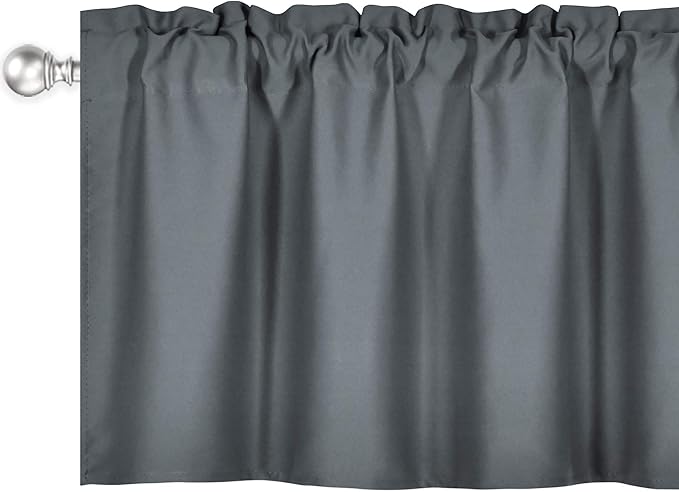 Gray Valance for Windows 42x18 Inch Solid Thermal Insulated Blackout Rod Pocket Kitchen Short Curtain Toppers Grey Valance for Bathroom Living Room 1 Panel