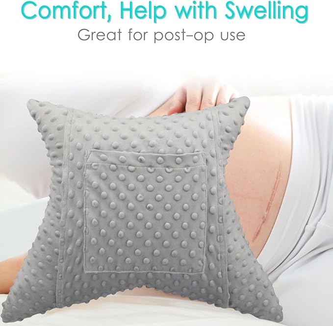 Star Hysterectomy Recovery Pillow C-Section Pillows with 2 Pockets for Tummy Tuck Abdominal Lumpectomy Belly Surgery Must Haves Shock Absorbing Cough Cushion Patients Gifts Minky Dot Gray