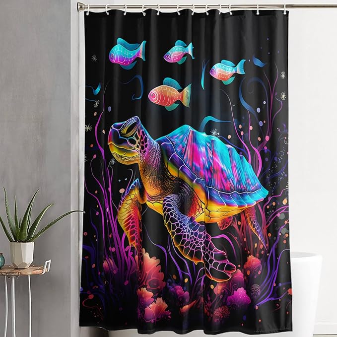 AILONEN Colorful Sea Turtle Shower Curtain for Bathroom,Beautiful Turtle with Fish Bath Curtain for Kids,Boys,Girls,Ocean Animal Theme Waterproof Fabric Shower Curtain Set with Hooks,48" W*72" H