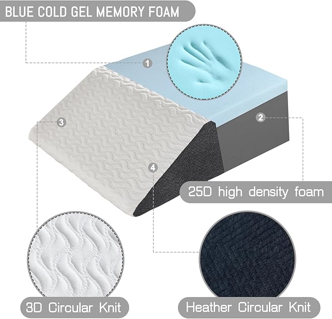 Cosmoluxe Wedge Pillow with Cooling Memory Foam, Elevate Legs or Head to Boost Circulation and Alleviate Swelling and Fatigue