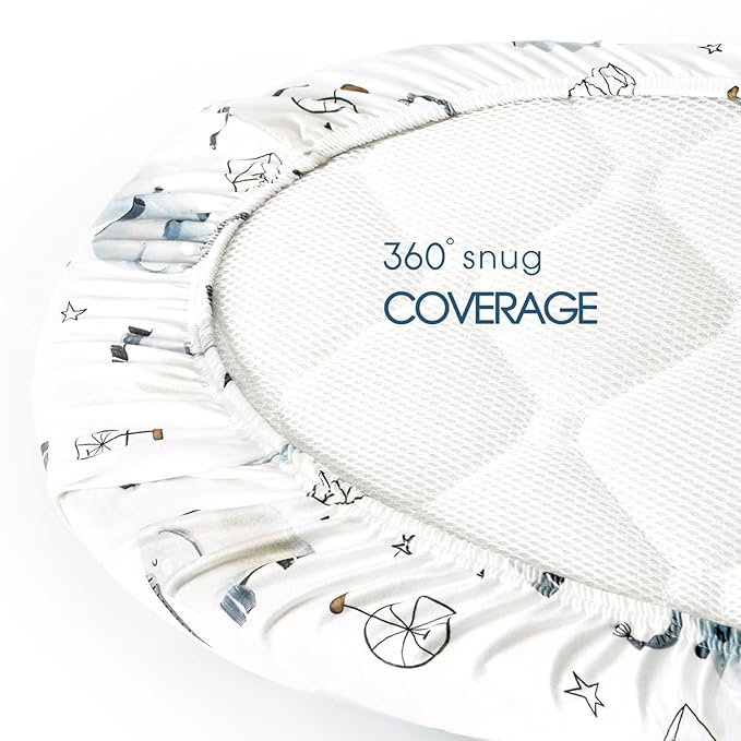 GRSSDER Stretchy Ultra Soft Fitted Bassinet Sheet Set 2 Pack, Universal Fitted for Bassinets Baby Cradle Moses Basket Oval Rectangle Mattress Safe and Snug, Cute Elephant Print