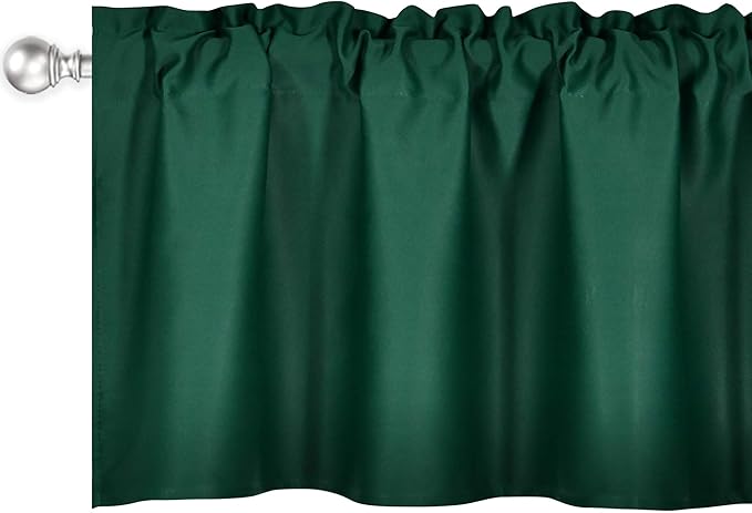 Deep Green Valance for Windows 42x18 Inch Solid Thermal Insulated Blackout Rod Pocket Kitchen Short Curtain Toppers Valance for Bathroom Living Room 2 Panels