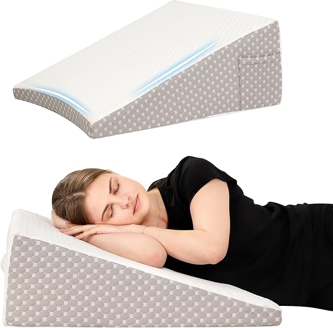 Wedge Pillow for Sleeping, 10 Inch Cooling Triangle Bed Pillow with Removable Cover, Elevated Body Pillow for Back Support, After Surgery, Snoring, Neck, Leg and Acid Reflux
