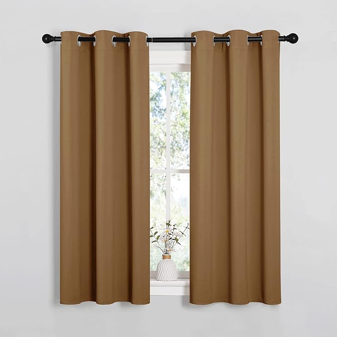 NICETOWN Sleek Blackout Curtains 54 inches Length for Small Windows, Noise Reducing and Block Draft Panels for Door Doorway Laundry Office Luxury Decor Theme (2 Panels, Gold Brown, W34 x L54 -Inch)
