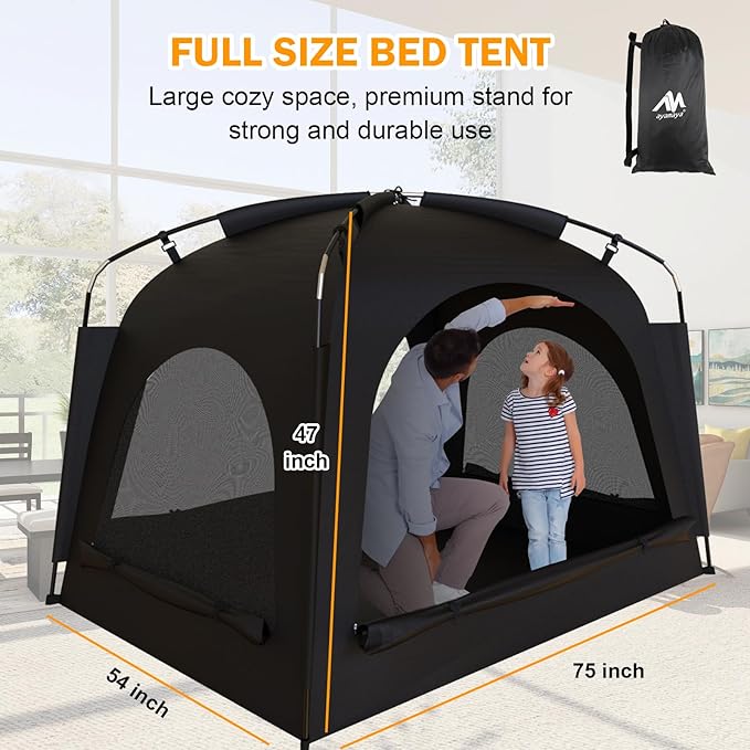 Bed Tent - Portable Indoor Privacy Dream Tents Bed Canopy for Kids and Adults, 80% Blackout Sleeping Tents for Bed, Breathable Privacy Space with 2 Doors，Phone & Pad Holders Inside