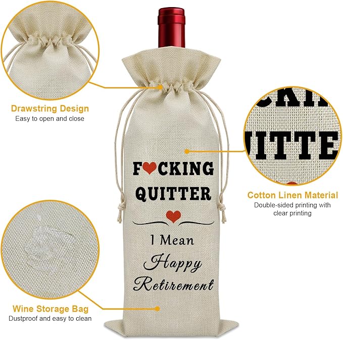 Sazuwu Funny Retirement Gifts for Coworker Wine Bag Leaving Job Gifts for Women Men Going Away Gifts for Friends Wine Bottle Decoration Bag Retired Gift Bag Wine Accessories Gifts for Wine Lovers