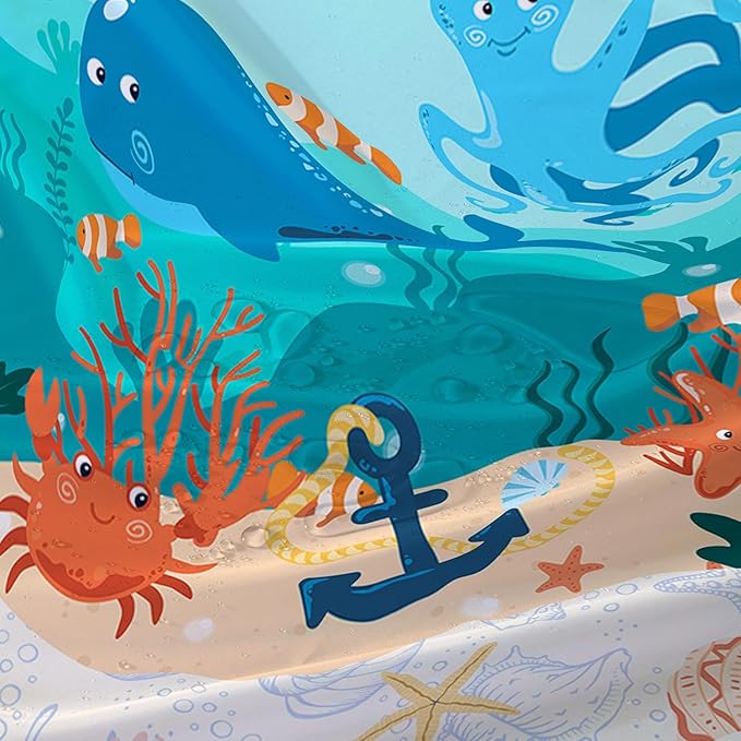 AILONEN Cartoon Dolphin Shower Curtain for Kids Boys Girls,Cute Sea Animals Waterproof Fabric Shower Curtain for Bathroom,Ocean Shell Theme Shower Curtain Set with Hooks,48" W*72" H