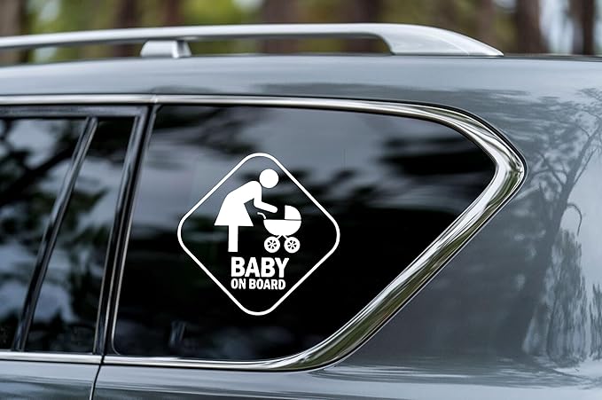 Baby on Board Sticker for Cars - Sticks Anywhere Including Windows - Cute Removable Baby in Car Sign Vinyl Sticker Decal for Car Window Bumper Decal (5 inch) (White)