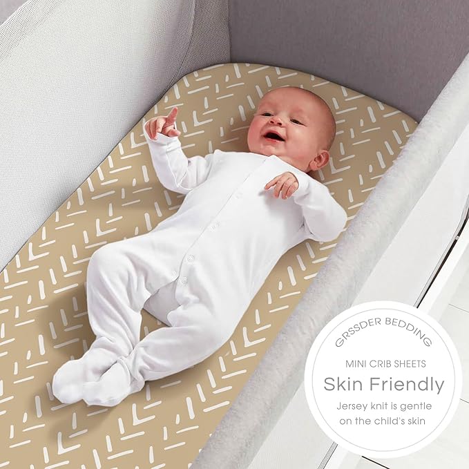 GRSSDER Stretchy Ultra Soft Jersey Knit Fitted Pack n Play Sheets Set 2 Pack, Portable/Mini Cribs Sheets for Girls and Boys, Rainbow Creative Painting Pattern