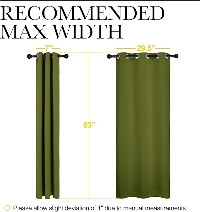 NICETOWN Kitchen Curtain Panels Blackout Draperies, Thermal Insulated Solid Grommet Blackout Curtains/Drapes for Christmas Window Decoration (1 Pair, 34 by 63 inches, Olive Green)