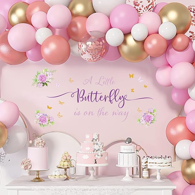 A Little Butterfly is on Her Way Baby Shower Decal - Butterfly Baby Shower Decorations, Colourful Butterfly Wall Decals Sign, Gender Reveal Girl or Boy Decal, Butterfly Baby Shower Backdrop