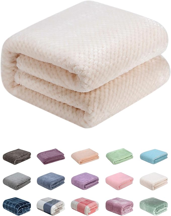 Fuzzy Throw Blanket, Plush Fleece Blankets for Adults, Toddler, Boys and Girls, Warm Soft Blankets and Throws for Bed, Couch, Sofa, Travel and Outdoor, Camping (Throw(50"x70"), L-Cream)
