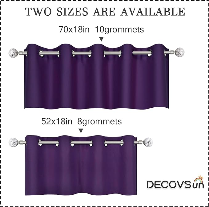 Purple Valances for Windows Solid Grommet Top Blackout Valance Window Treatment for Kitchen/Living Room Short Straight Drape Valance for Bedroom Kids Room 70X18 1 Panel Royal Purple
