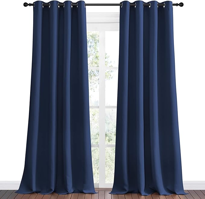 NICETOWN Navy Blackout Curtains 96" Long for Living Room, Thermal Insulated Window Treatment Light Reducing Room Darkening Drapes for Boys Kids Bedroom, Classroom, Apartment (55" W x 96” L， Set of 2)