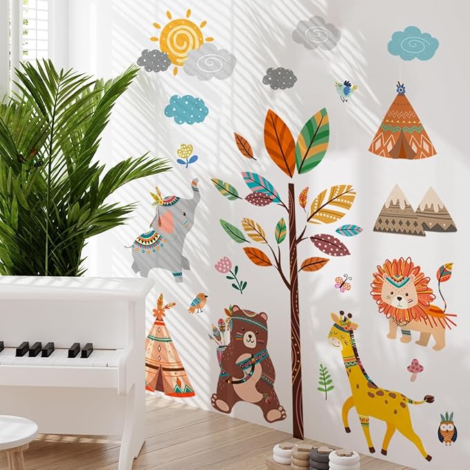 Jungle Animals Nursery Wall Decals for Kids Room Decor, Baby Nursery Wall Sticker Set of 2