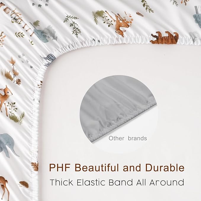 PHF Soft Bassinet Sheet Set, 2 Pack Silky Comfy Breathable Cradle Sheets for Baby Boys Girls, Univeral Fit for Most Oval Rectangle Cradle and Bassinet Mattress/Pad, Woodland