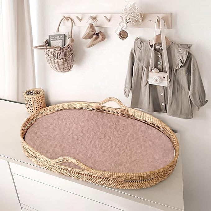 Muslin Bassinet Sheets Baby: Cotton Bassinet Sheets Fitted for Boys and Girls - Bassinet Sheets for Oval Rectangle or Hourglass Mattress(Sand Daisy)