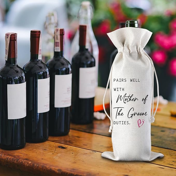 Mother of the Groom Gifts Pairs Well with Mother of the Groom Duties Wine Bag Wedding Engagement Gifts for Mother from Groom Reusable Wine Gift Bag